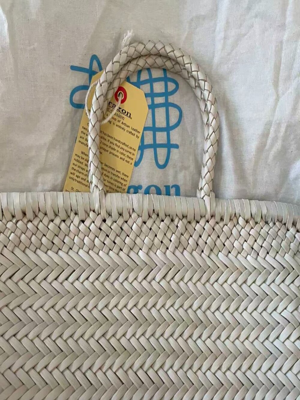 Dragon Diffusion Mini Flat Gora 8809 Woven Leather Tote Bag Off White One Size - Picture 11 of 11